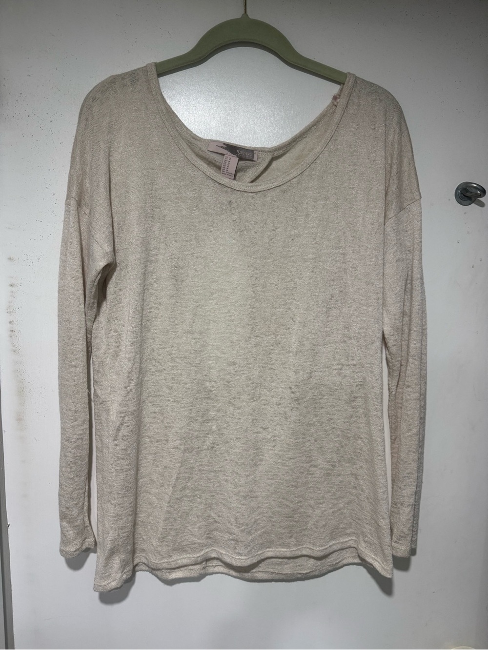 Forever 21 Light Beige Long Sleeve Scoop Neck Top